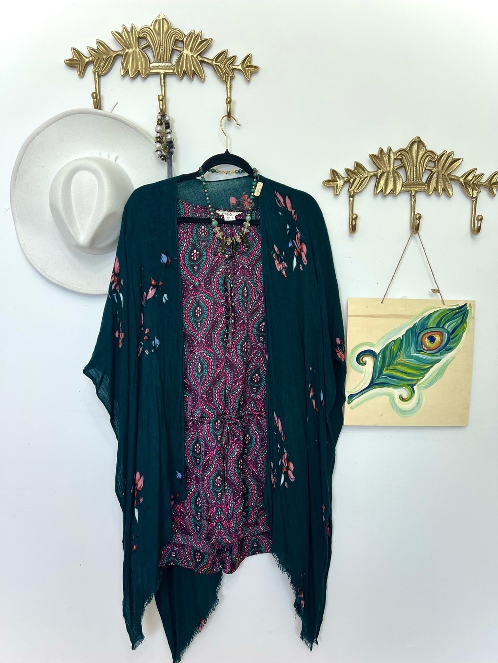 Gentle Fawn Teal Floral Open-Front Drape